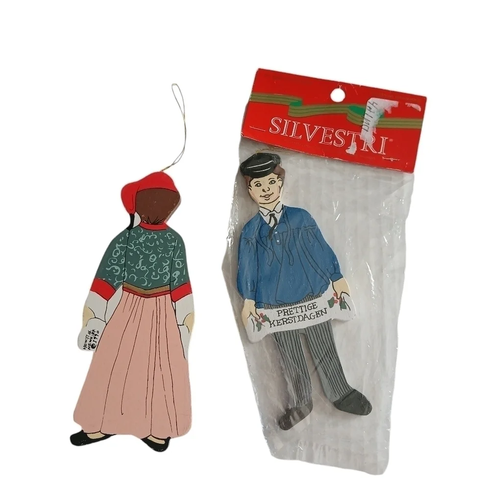 Ornaments Artist Signed Newkirk Painted Wood Kids w Greeting Christmas